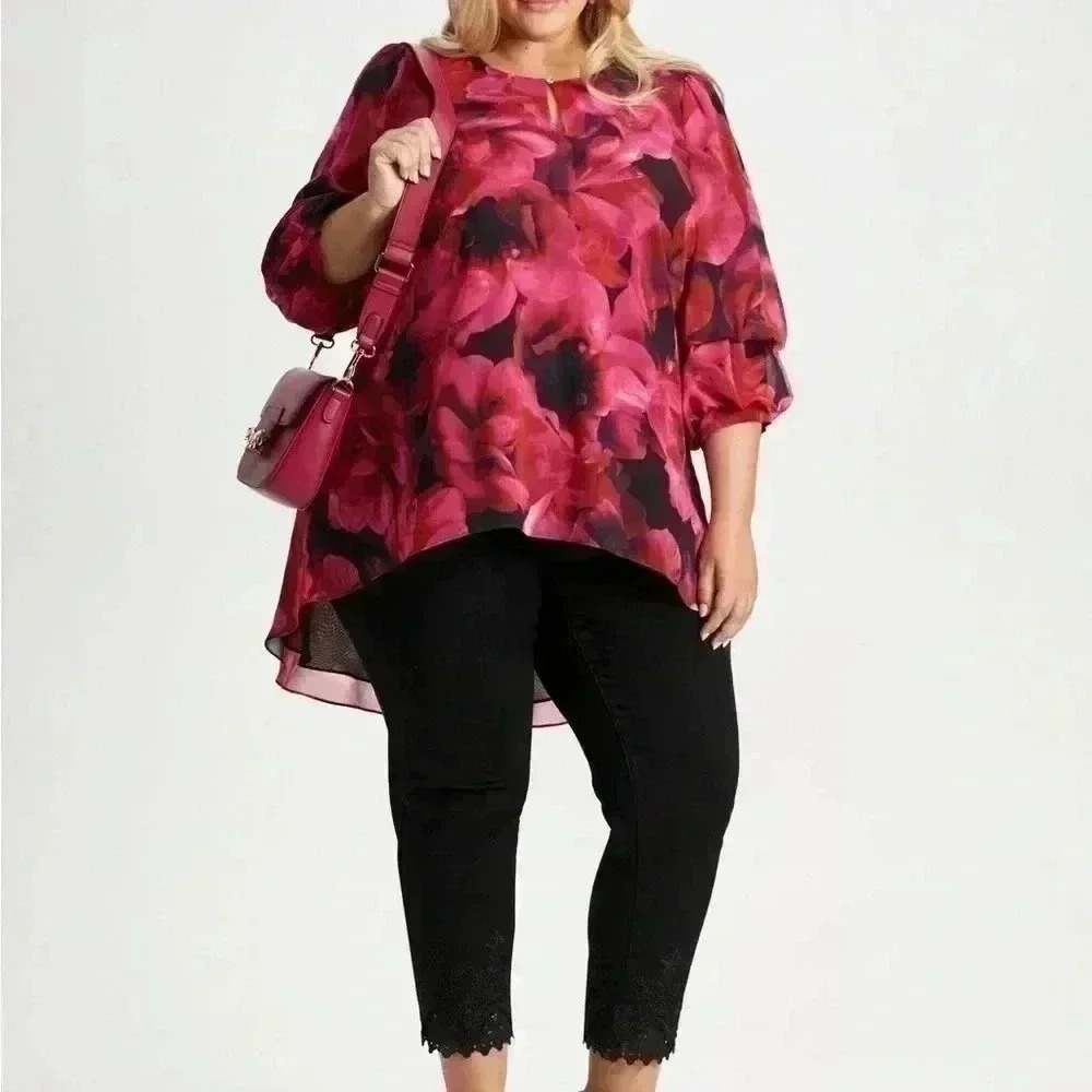 🧨Laura Plus Floral Flowy Fall Pink Red blouse NWT - Picture 4 of 7